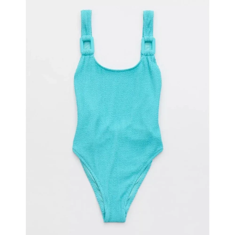 Aerie NWT Shimmery Crinkle Birthday Scoop Cheekiest One Piece Swimsuit Springs